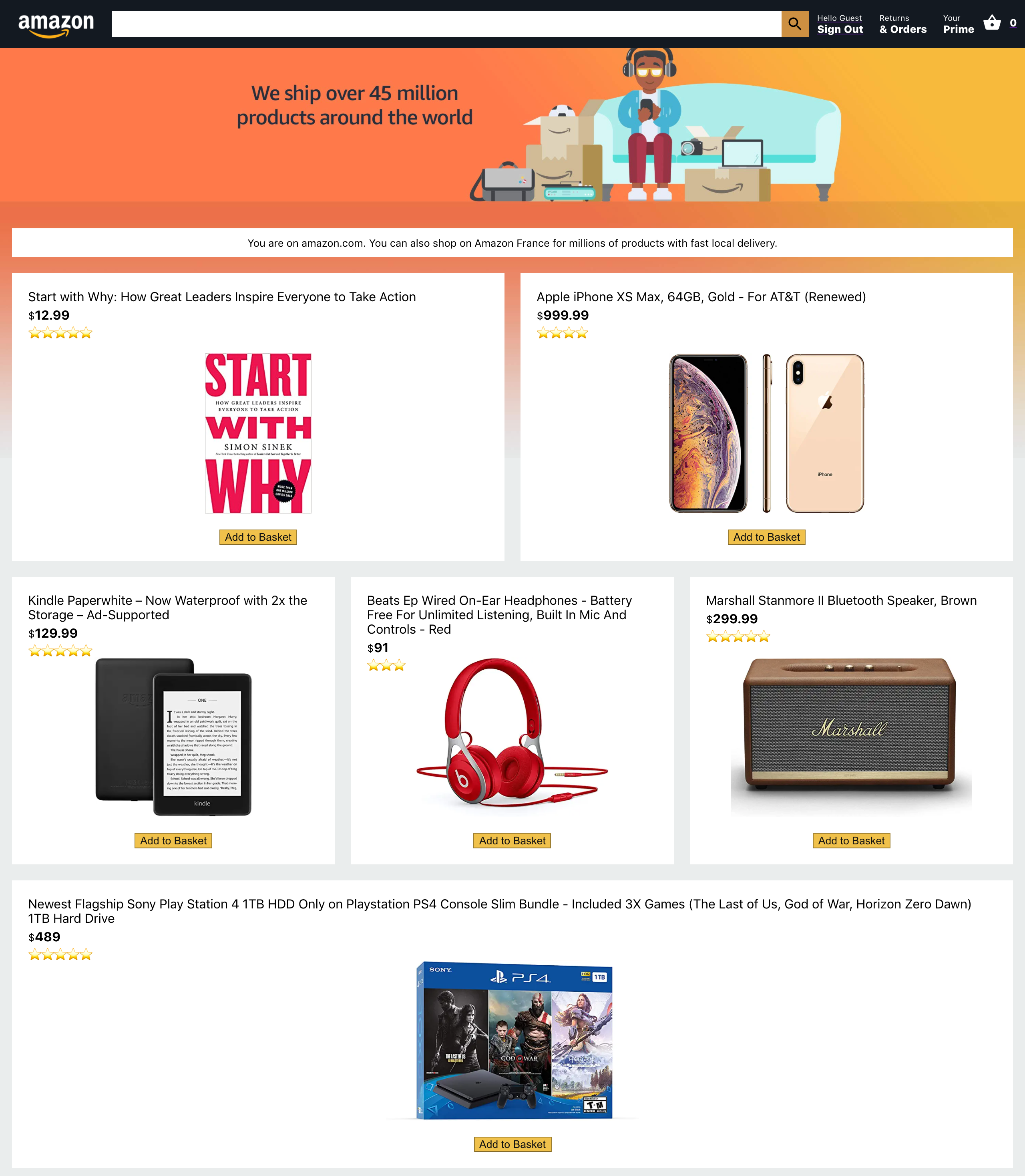 Amazon clone, built with React